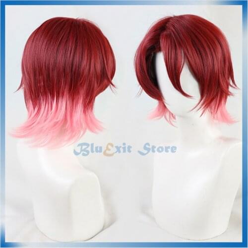 Gradient Red Pink Harajuku Mullet Wig Prince Lolita Hair Neutral Gender Short Curly Hair Ends Adult Girls Women Men Cosplay