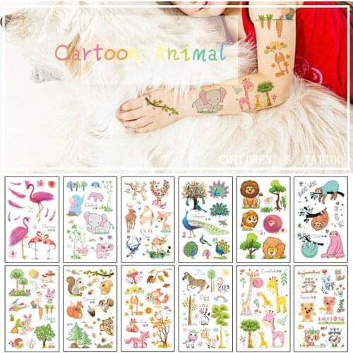 Temporary Tattoo Kids Fake Tattoo Sticker Lion Fox Peacock Series Zoo Tattoo Stickers for Face Arm Tattoo Boy Girl Baby Kids