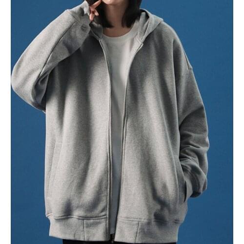 Jacket Women Solid Hoodies Autumn Winter Harajuku Thick Zipper Korean Plus Size Loose Plus Velvet Sweatshirt Coat Female Tops