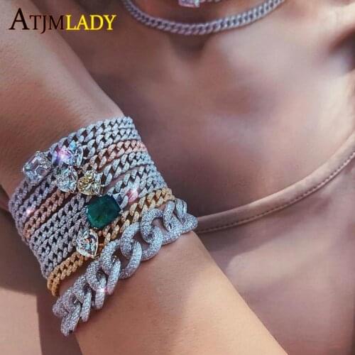 2020 new arrived hip hop women jewelry iced out bling heart cz Miami cuban link chain bracelet