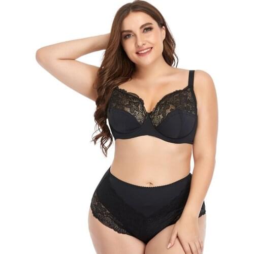 Plus Size Bra and Panty Sets Women Lace Underwear 90E 95E 100E 105E 110E 115E Unlined Soft Underwire Bralettes Briefs E Cup BH