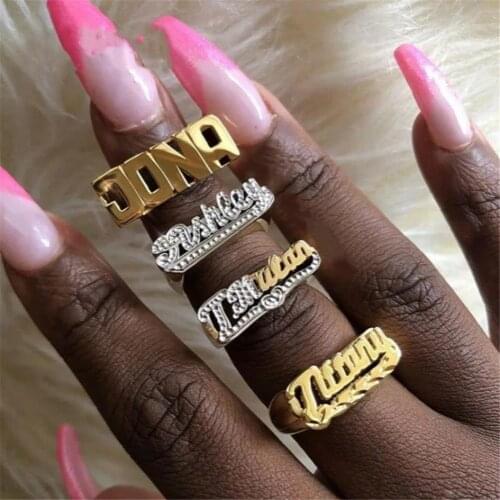3UMeter Custom Double Layers Nameplate Ring Hip Hop Women Two Color Name Ring Retro Jewelry For Gift Dropshipping