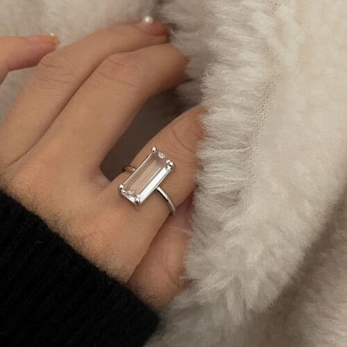 Inspired design new transparent rectangular opening adjustable ring French luxury ladies banquet engagement jewelry