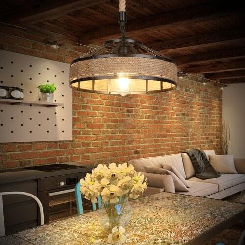 2021 Industrial Hemps Rope Pendants Light Basket Rustic Chandelier Vintage Ceiling Lamp Iron Metal Lampshade Height Adjustable