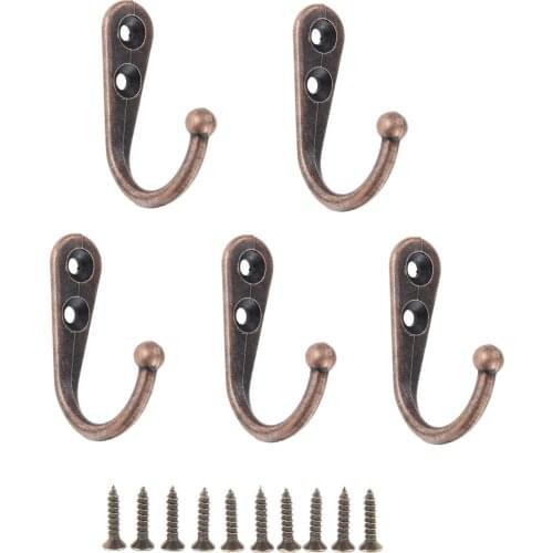 5Pcs Single Prong Vintage Hooks Wall Mounted Cloth Hook Hanger for Coats Hats Towels Keys Bag Clothes Bath Door Hanger w/Screw