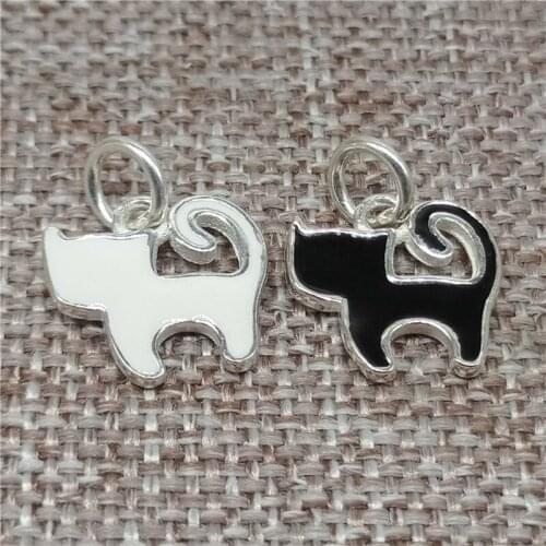 5 Pieces of 925 Sterling Silver Cat Charms Enameled for Bracelet Necklace