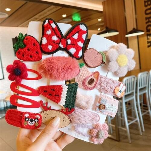 8/9Pcs/Set Girls Cute Handmade Knitting Cartoon Hairpins Kids Barrettes Hair Clip Baby Fashion Hair Accessories Gift