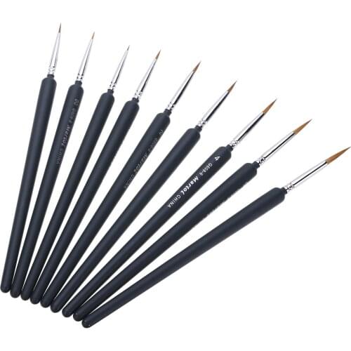 Portable 9Pcs Paint Brushes Set Watercolor Gouache Oil Painting Arts Draw Supplies Weasel Hair Paint Brushes Hook Line Pen Tools