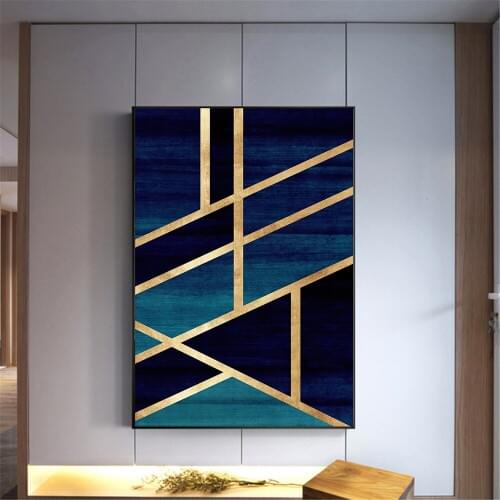 Abstract Geometry Blue Canvas Painting Posters and Prints Wall Pictures for Living Room Modern Decoration for Bedroom Aisle