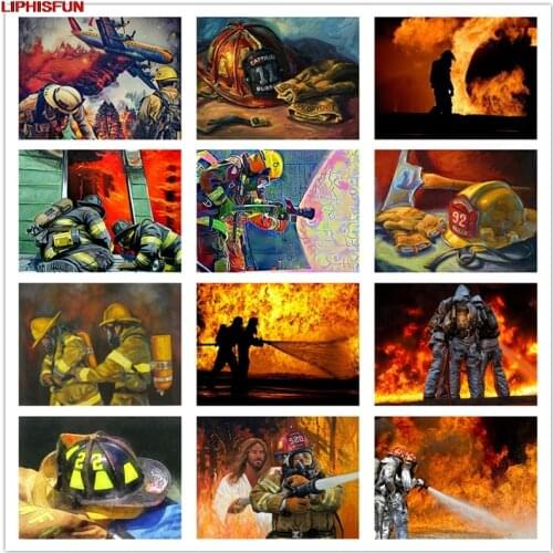 LIPHISFUN Cross Stitch Embroidery Diamond Painting Full Drill Home Decor Square Round firefighters Fireman