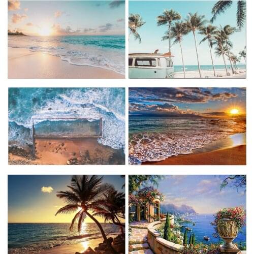 Diamond Painting Diy Landscape Sunset Sea Cross Stitch Full Circle Diamond Embroidery Handmade Home Room Wall Decoration Craft