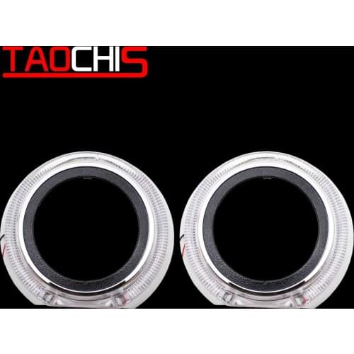 TAOCHIS 3.0 inches bi xenon projector lens car headlights shroud LED DRL chrome mask with angel eyes white red blue yellow color