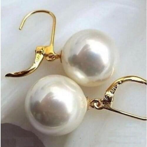 Free Shipping AAAA Perfect Round 16mm White South Sea SHELL Pearl Leverback Earring