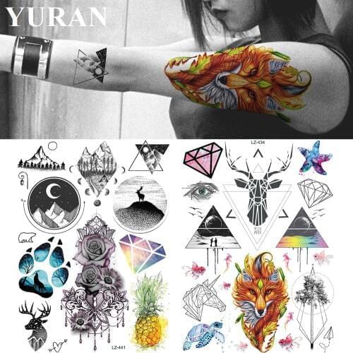 Child Fox Big Fake Waterproof Tattoos Stickers Geometric Elk Women Temporary Tattoos For Kids Body Art Painting Men Tatoos Paste
