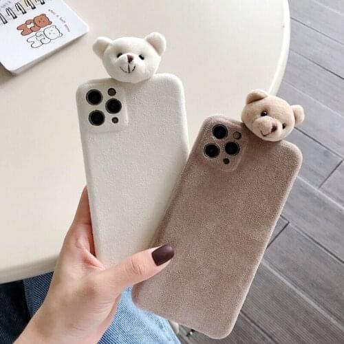 Soft Microfiber Fabric Solid color Phone Case For iphone 11 Pro Max 7 8 plus X XR XS Max SE 2020 Cover Cute Cartoon Bear Funda