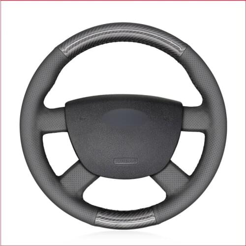 Black PU Carbon Fiber Steering Wheel Cover for Ford Kuga 2008-2011 Focus 2 2005-2011 C-MAX 2007-2010 Transit 2010