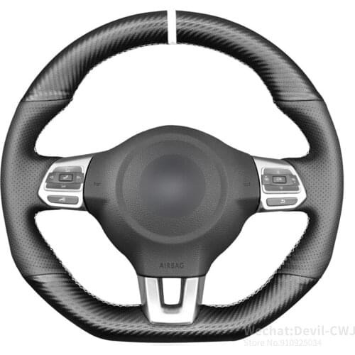 Black Matte PU Carbon Fiber Steering Wheel Cover for Volkswagen VW Golf 6 (VI) GTI Polo (R-Line) Scirocco Tiguan