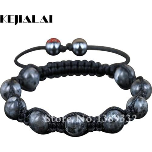Black Labradorite Semi Precious Stones Beads Macrame Bracelet Handmade Braiding Adjustable Bracelet Mens Yoga Bracelet