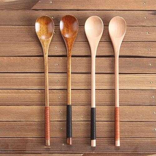 Wooden Milk Honey Soup Spoon Solid Wood Tableware Long Handle Teaspoon Coffee Spoon Stir Stick Kitchen Supply