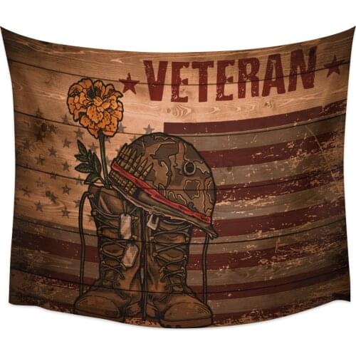 Woodgrain Retro Flag Boots Soldier Wall Tapestry Cover Beach Towel Picnic Yoga Mat Home Decoration