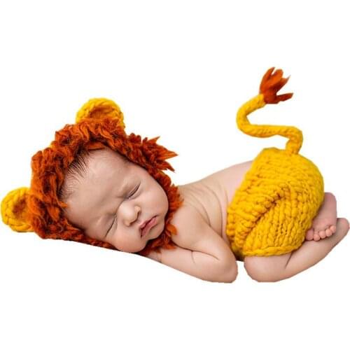 Childrens Lion Outfit Photography Knitted Orange Clothing Baby Photo Suit