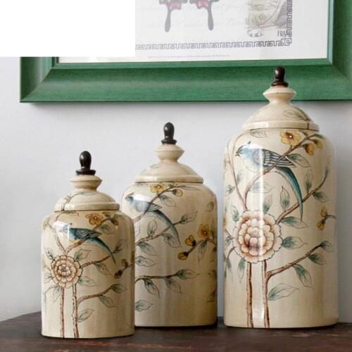 European Storage pot Jingdezhen American Creative Home Model Decoration flower and bird porcelain ceramic jar vase