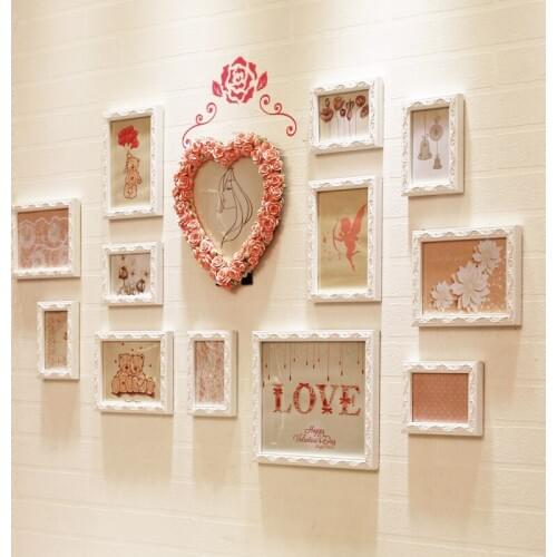 Photo wall heart-shaped Photo wall European style solid wood living room photo wall creative combination