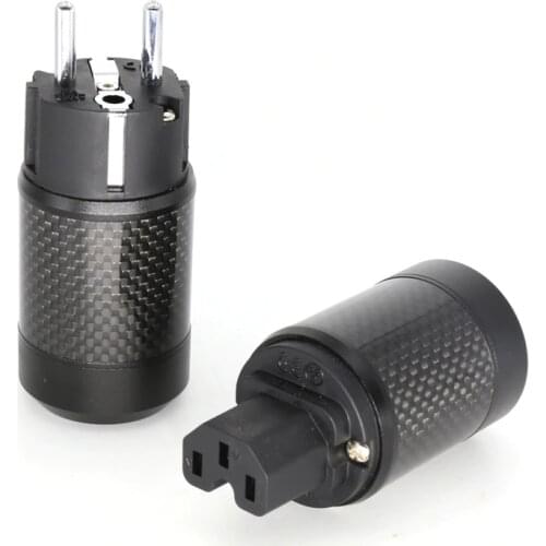 Hifi Carbon Fiber Rhodium Plated IEC Female connector Brass EU male Power Plug for audio power cable