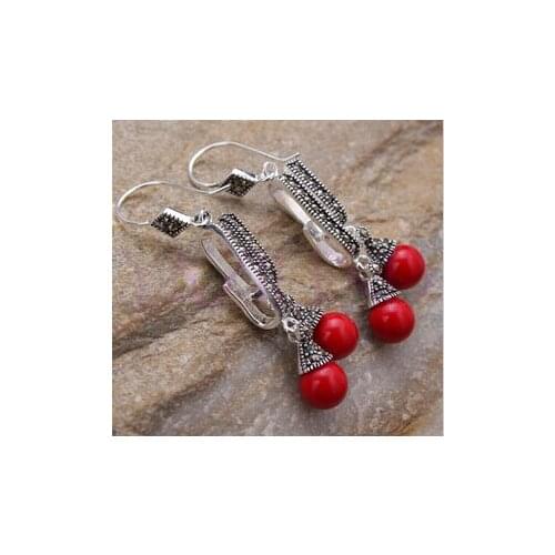 Hj 00602 Elegant tibet round bead cluster coral earrings