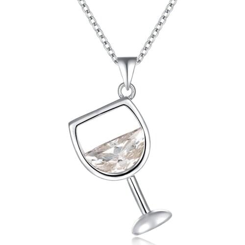 Exquisite Cute Wine Glass Pendant Ladies Long Chain Fashion Jewelry Zircon Silver Color 925 Silver Necklace Sweater Chain
