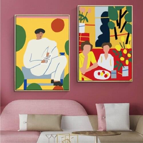 Modern Colorful Abstract Man and Women Wall Art Canvas Painting Gallery Pictures Posters Prints Interior Living Room Home Decor