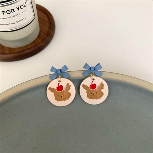 Bowknot Cute Cartoon Bear Earrings Trendy Girl Heart Drop Ear Jewelry Fashion Accessories 2021 New Romantic Girl Gift