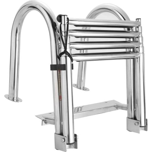 316 stainless steel marine ladder, speedboat yacht hidden folding hanging ladder, 4-section handrail telescopic ladder
