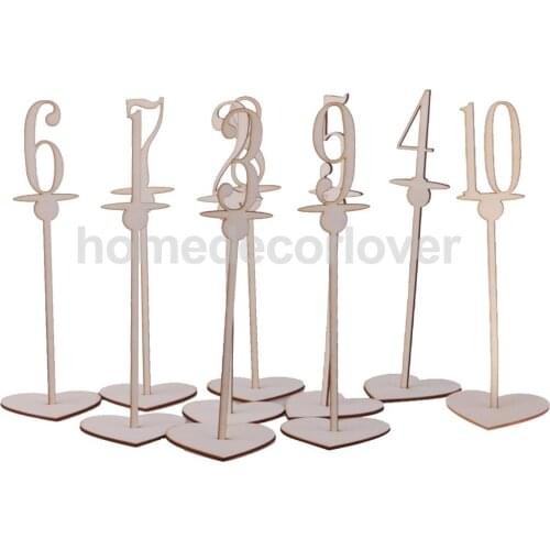 Set of 10pcs Wooden Table Numbers with Heart Base Free Standing Wedding Party Decoration