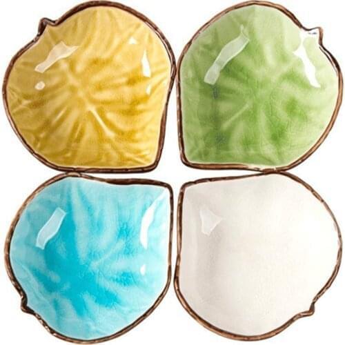 4 pcs Japanese Style Dinnerware Tea Bag Holder Set Leaf ceramics sauce dish Plates Seasoned Mustard Wheatgrass Bowl Sauce Saucer
