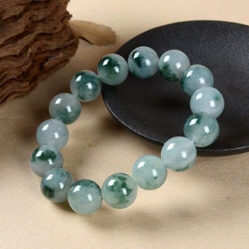 Natural Myanmar Emerald Bracelets Ice Waxy Kinds Floating Flowers round Beads Ice-like Guarantee Identification Certificate