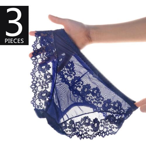 Underwear Women Middle Waist Lace Sexy Girls Briefs Panties Breathable Mesh Transparent Underpants ropa interior femenina