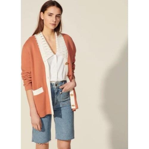 Spring/Summer 2021 new womens wear with contrast trim V-neck long-sleeved knitted cardigan A00325