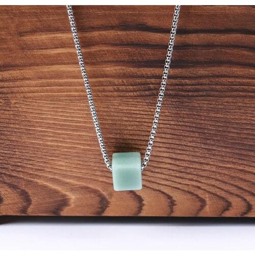 Natural Stone Crystal Aventurine Charms Women Jewelry Finding Cube Shape Pendant Necklace 2020 Statement Necklaces Choker Gothic