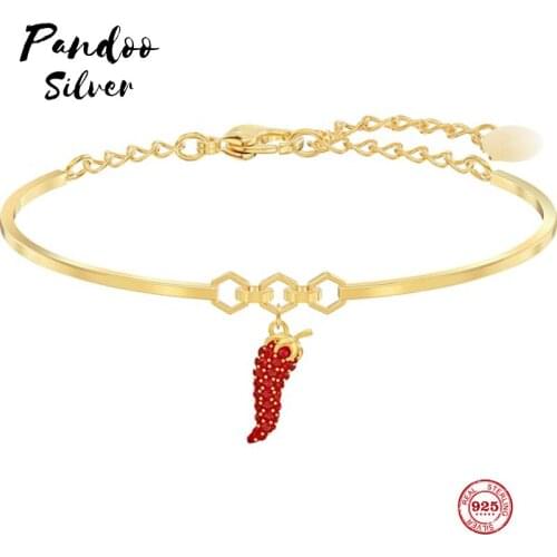 PANDOO Fashion Charm Pure 925 Silver Original 1:1 Copy, Lucky Red Pepper Lively Bright Bracelet Female Luxury Jewelry Gifts