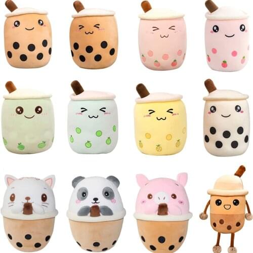 Bubble Tea Plush Toys Stuffed Cute Food Plush Bubble Tea Cup Plush Toy Pillow Milk Tea Soft Boba Cushion Fruit Kawaii Plushie