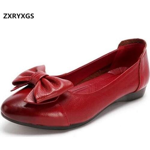 Promotion Top Cowhide Pointed Toe Bow Genuine Leather Shoes Women Flats Shoes 2021 New Fashion Shoes Comfortable Casual Shoes