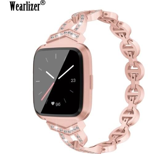 Wearlizer Versa Strap Diamond Strip Rhinestone Stainless Steel High Quality Rhinestone Band for Fitbit Versa Bracelet