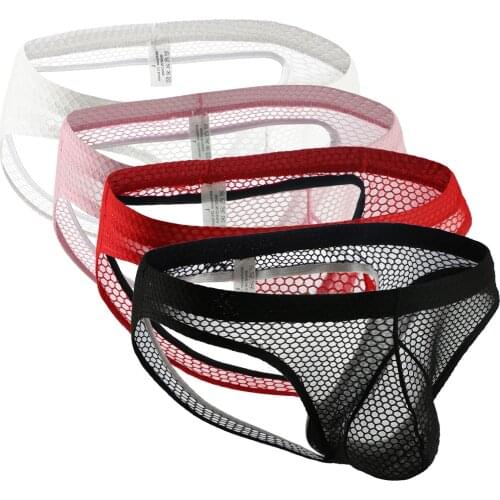 Gay Male Sexy Underwear Hollow Mesh Mens Panties Sissy Jockstrap Underpanties Fashion Breathable Erotic Thongs Sexy Lingerie