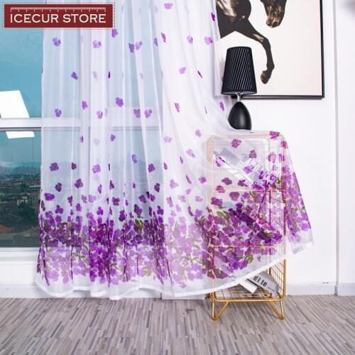 ICECUR Small flowers printed Sheer tulle for Kids Bedroom Living room Curtain Drape Panel Sheer Scarf Valances Home Decor Voile