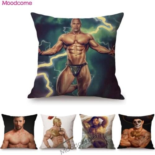 Super Sexy Man Male Muscle Body Tempting Hot Guy Rainbow Gay Art Sofa Decorative Pillow Case Cotton Linen Chair Cushion Cover