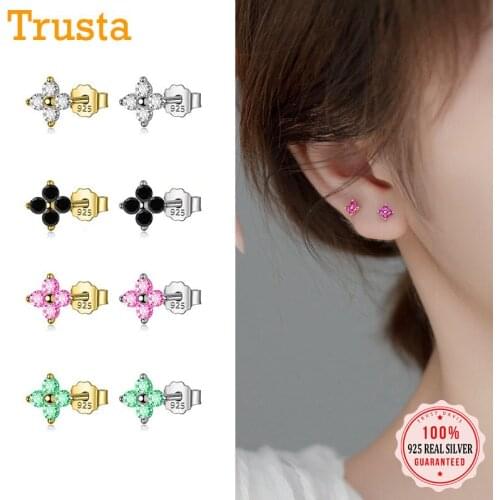 TrustDavis real Fashion 925 Sterling Silver Sweet Mini Colour Flower CZ Stud Earrings For Women Wedding Fine Jewelry DB1251
