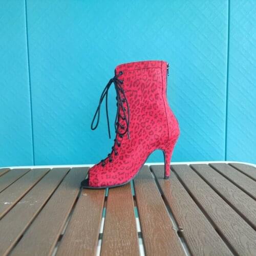 Women Latin Dance Boots Red Leopard Bachata Salsa Dancing Shoes 10cm Woman Latin Ballroom Party Dance shoes Girls Sandal Shoes