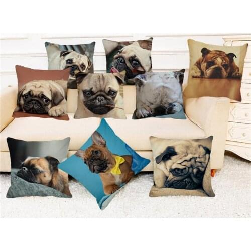 XUNYU Cute Pet Cushion Cover Bulldog Pattern Throw Pillowcase Linen Printing Sofa Pillowcase 45x45cm A0017