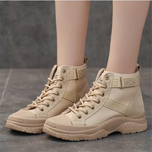 Women High Top Casual Shoes 2021 Spring Autumn New Fashion Brand Platform Sneakers Classic Breathable Canvas Sports Ankle Boots